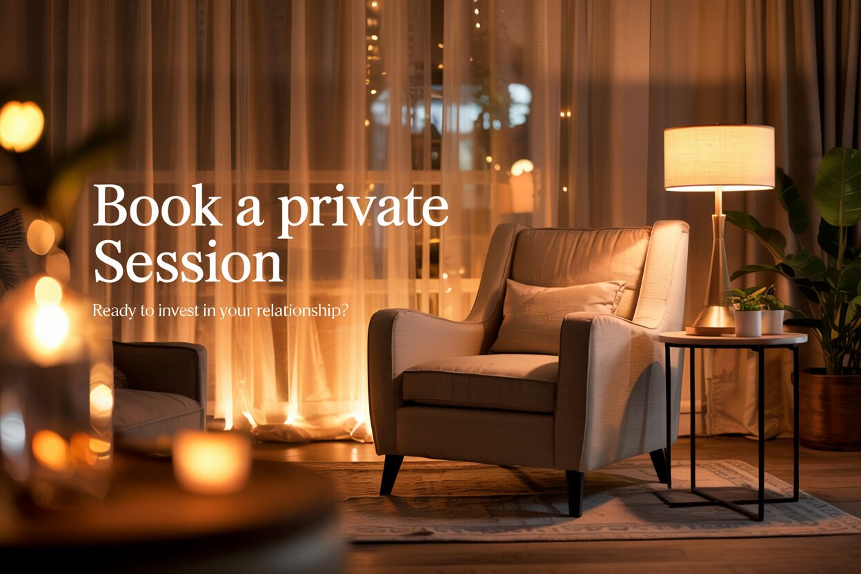 a counselling chair with text book private session