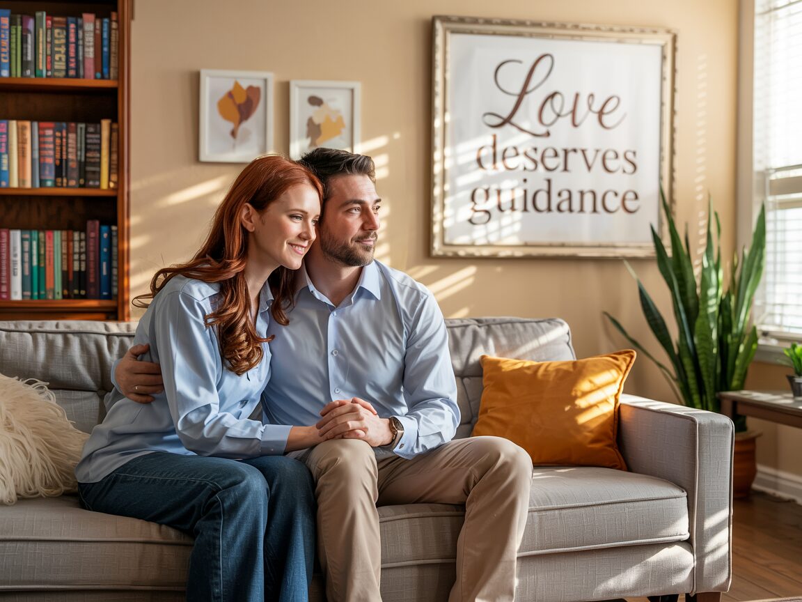 Couple sitting on a sofa embracing each other